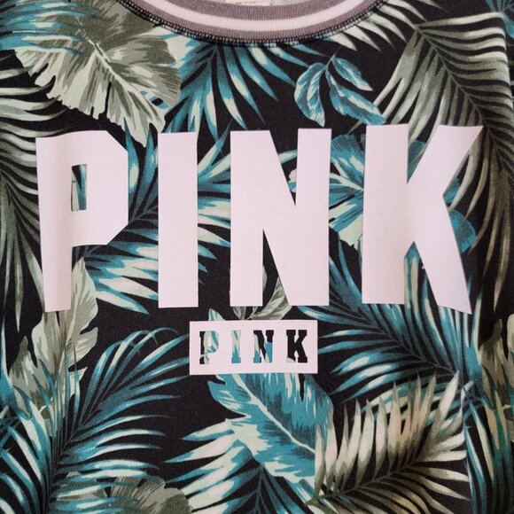 PINK Limited Edition Sweatshirt Tropical Floral Leaf Pattern Crewneck Sz XS - Picture 3 of 8